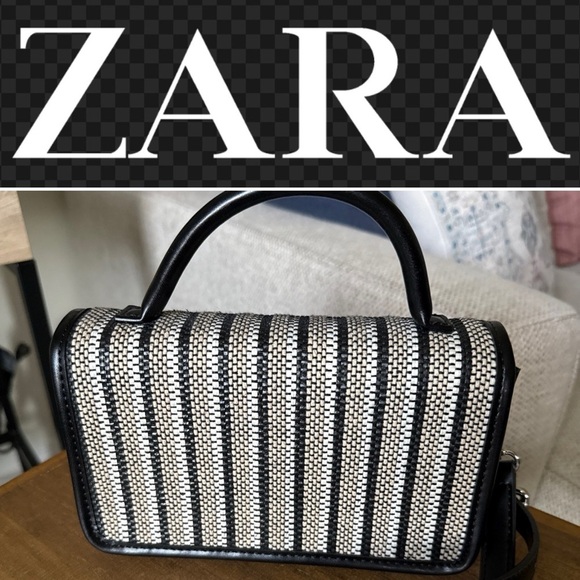 Zara Handbags - Zara Fabric Crossbody Clutch Bag Black/white/tan